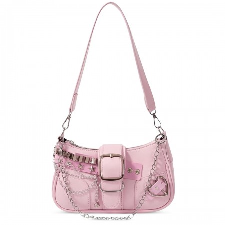 Mykng Nzw Leather Bags for Women, Women's Y2k Purse Cute Hobo Handbag Leather Sling Retro Purse with Zipper Closure,Pink