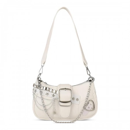 Mykng Nzw Leather Bags for Women, Women's Y2k Purse Cute Hobo Handbag Leather Sling Retro Purse with Zipper Closure,White
