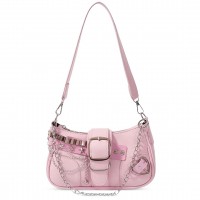 Mykng Nzw Leather Bags for Women, Women's Y2k Purse Cute Hobo Handbag Leather Sling Retro Purse with Zipper Closure,Pink