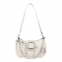 Mykng Nzw Leather Bags for Women, Women's Y2k Purse Cute Hobo Handbag Leather Sling Retro Purse with Zipper Closure,White